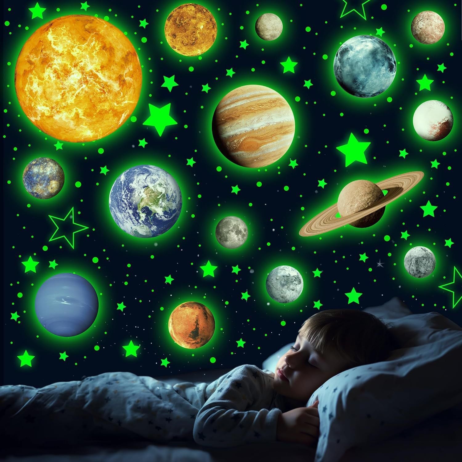 757PCS Glow in The Dark Planets Wall Stickers For Children's Room Kids Bedroom Luminous Moon Stars Self-adhesive Ceiling Decor