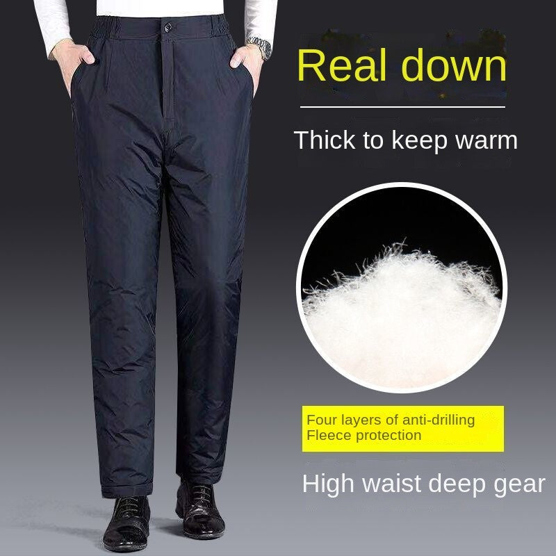 Calça Masculina Grossa de Inverno Corta-vento Quente Reta Acolchoada Algodão Elástico Forrada de Lã para Uso Externo