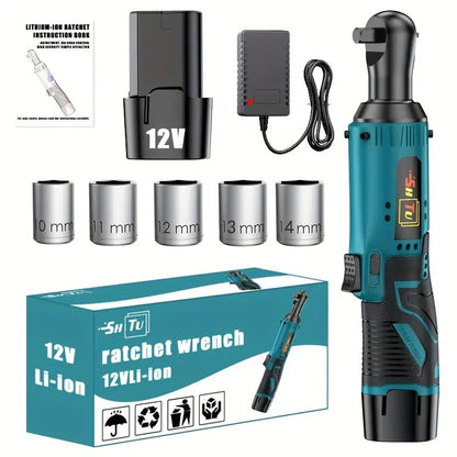 Conjunto de chave catraca elétrica sem fio, chave catraca elétrica sem escova, kit de catraca sem fio 12V, parafuso e porca para reparo automotivo