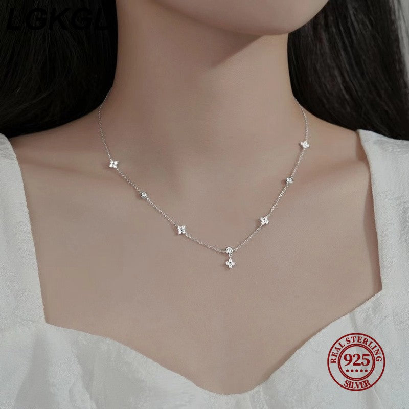 LGKGL Colar de Prata Esterlina 925 Banhado a Ouro 18K com Zircônias Brilhantes em Formato de Flor para Mulheres e Meninas Joias Exquisitas para Festas Presentes