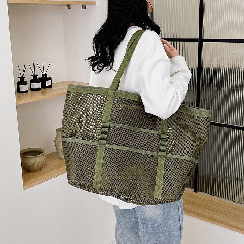 Foldable Lightweight Beach Bags Large Capacity Grocery Produce Tote Bag Beach Shoulder Bag Women's Casual Shopping Bags
