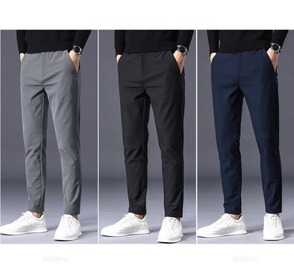 Winter Warm Men's Fleece Pants Thick Business Stretch Slim Fit Elastic Waist Jogger Korean Classic Black Gray Blue Trousers Male