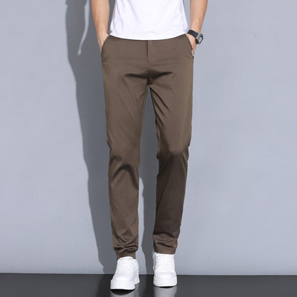2024 Summer Thin Men Straight Casual Men's Pants Slim Stretch Elastic Waist Male Trousers Solid Color Brand Clothing Coffee