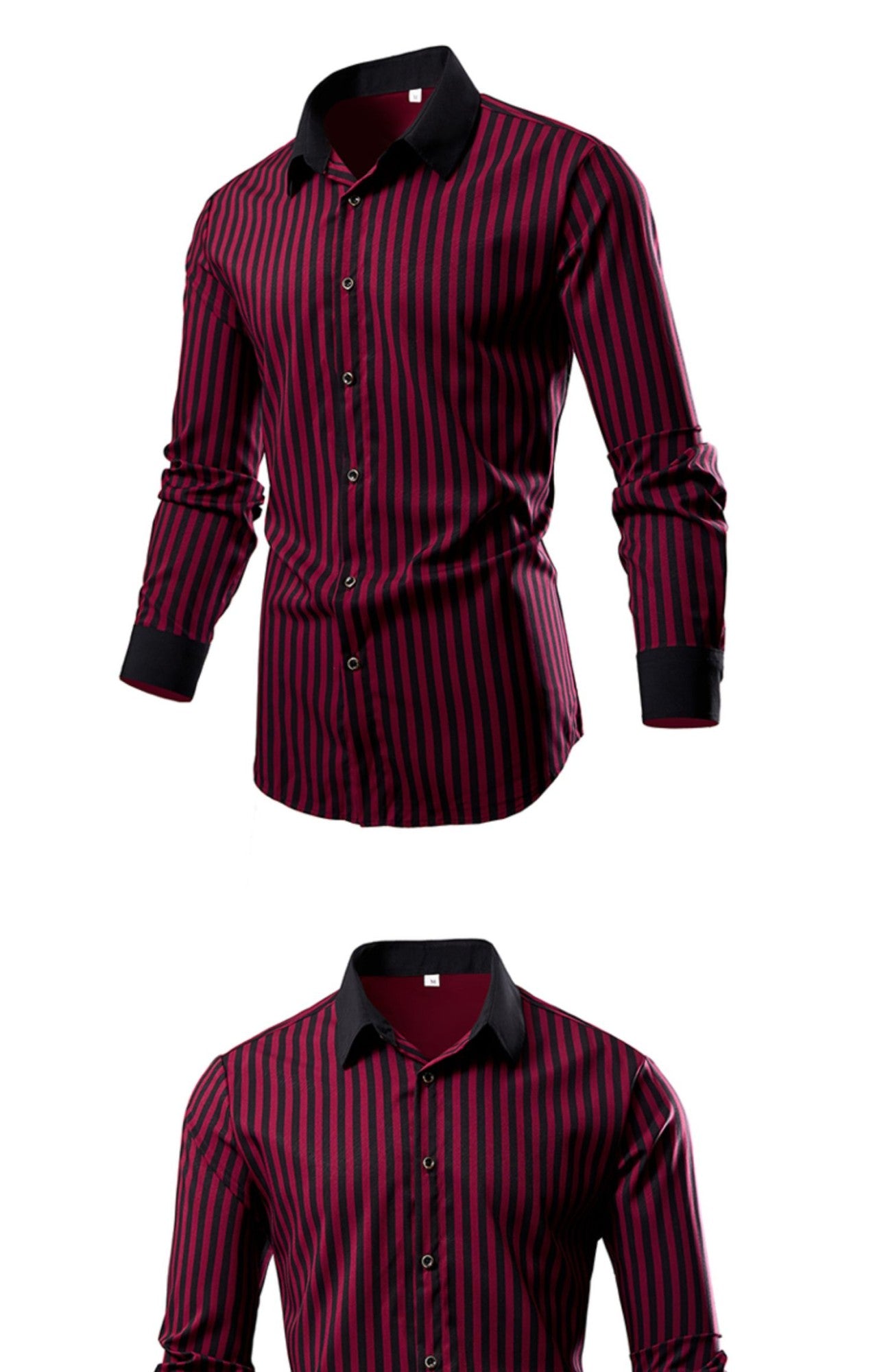 Men's White Vertical Stripe Long Sleeve Shirts, Single Breasted Lapel Shirt, Blue Gray Red Khaki Available, European Size S-XXL