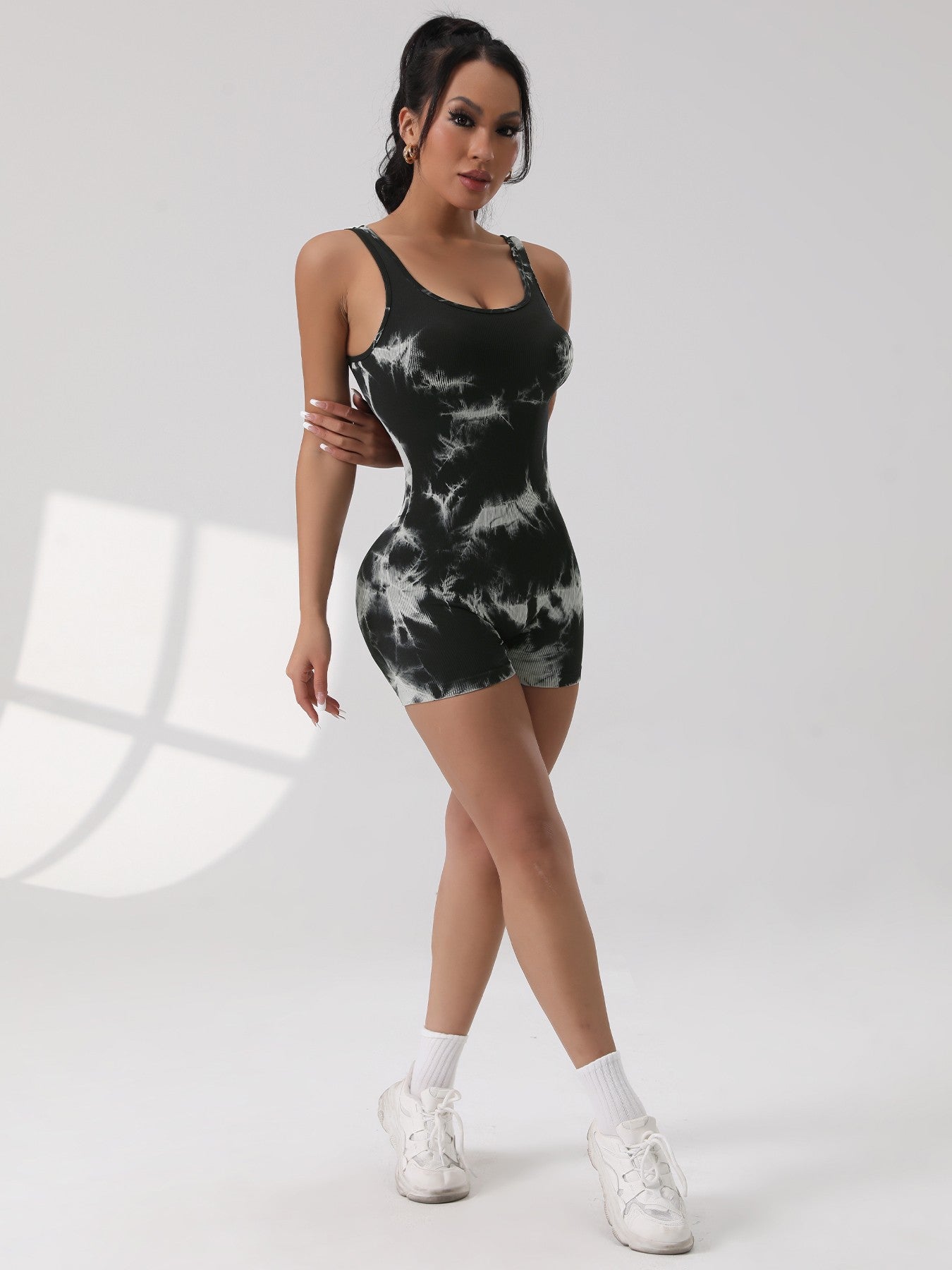 1PCS Tie Die Beautiful Back Yoga Suit Stretch Butt-Lifting Sports Jumpsuit Breathable Threaded Women Bodysuit without Pad