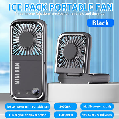 Folding Mini Cooling Air Fan Mobile Phone Holder Power Bank 3000mAh USB Rechargeable Cooling Handheld Desktop Fan with Lanyard