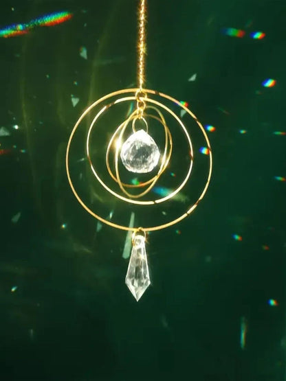 1pc Four-round Crystal Garden Sun Catcher Hanging Decor, for Garden Parties, Weddings - Christmas-themed Glass Garden Sun Catche