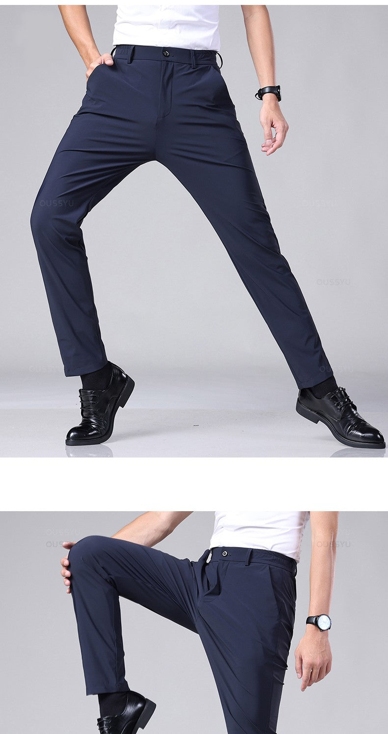 Spring Summer Men's Casual Pants Business Stretch Slim Fit Elastic Waist Jogger Korean Classic Thin Black Gray Trousers Male
