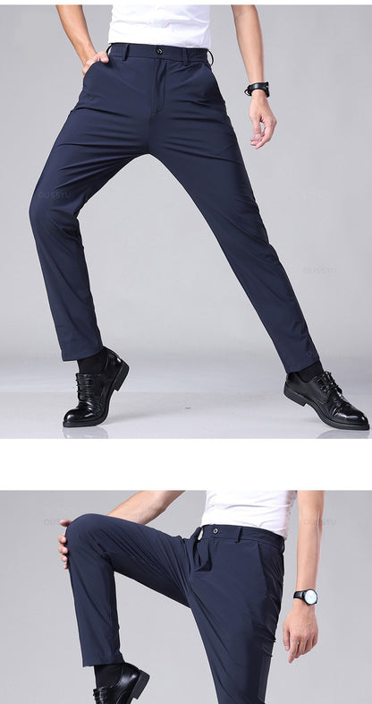 Spring Summer Men's Casual Pants Business Stretch Slim Fit Elastic Waist Jogger Korean Classic Thin Black Gray Trousers Male