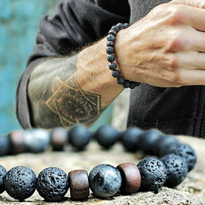 Pulseira de Pedra Vulcânica para Homens Lava Madeira 8mm Contas Pulseira Buda Tibetano Corrente de Pulso Feminina Masculina Jóias Presente Novas Pulseiras