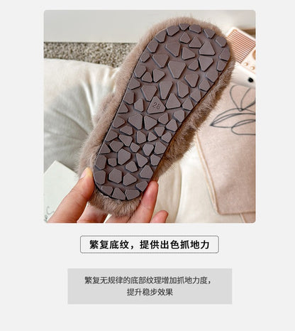 2025 Autumn Winter Children Warm Fur Shoes Fashion Rhinestone Moccasins Flats Outwear Girls Shoes Khaki, Beige, White