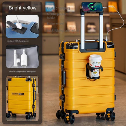 Malas de viagem aprimoradas: mala de 20 polegadas e mala de grande capacidade de 28 polegadas com rodinhas silenciosas com freio, porta-copos e porta de carregamento USB