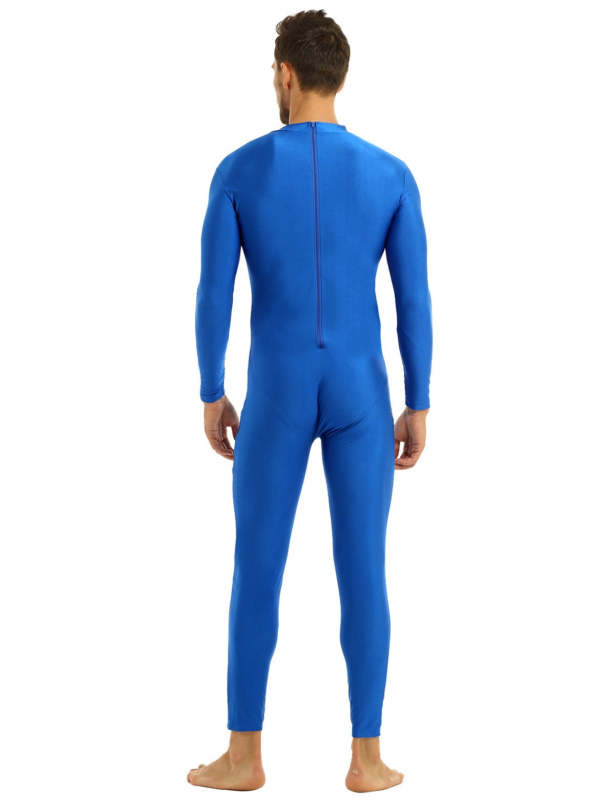 Mens Full Body Spandex Zentai Suit Black Long Sleeve Unitard Adult Zipper Back Footless Ballet Dancewear Bodysuit Costumes