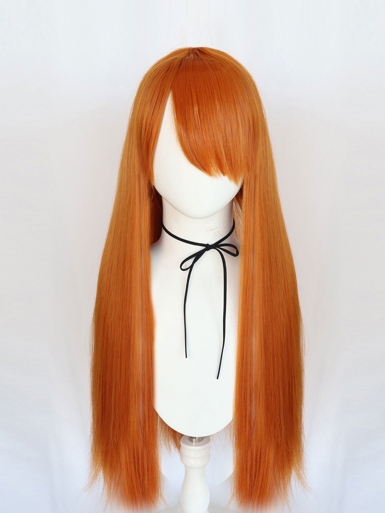 Peruca sintética para cosplay, 32 polegadas de comprimento, lisa, laranja, para Halloween, festas e 1 touca de peruca