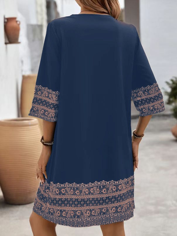 Women's Clothes Casual print Short Sleeve V-Neck Waist Cinched Dress summer vintage New Female Fashion Loose Mini Dresses 2025