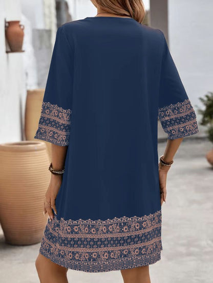 Women's Clothes Casual print Short Sleeve V-Neck Waist Cinched Dress summer vintage New Female Fashion Loose Mini Dresses 2025