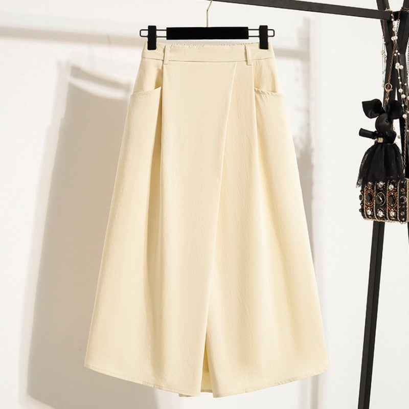 Summer Women Plus Size Skirt 2025 New High Waist Irregular Mid Long Skirt Woman Elastic Waist A Line Pleated Big Size Skirts