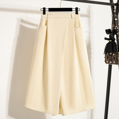 Summer Women Plus Size Skirt 2025 New High Waist Irregular Mid Long Skirt Woman Elastic Waist A Line Pleated Big Size Skirts