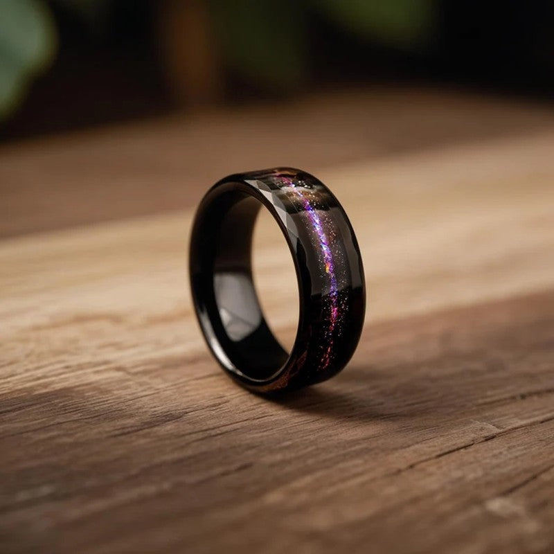 Anel de carboneto de tungstênio preto, anel de compromisso para homens, joias da moda, alianças de casamento masculinas, anéis de noivado Galaxy