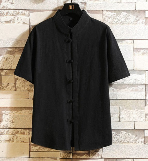 2023 New Chinese Style Shirt Mens Tops Tang Suit Linen 3/4 Sleeve  Traditional Kung Fu China Type Hanfu Shirt Plus Size 4Xl 5Xl