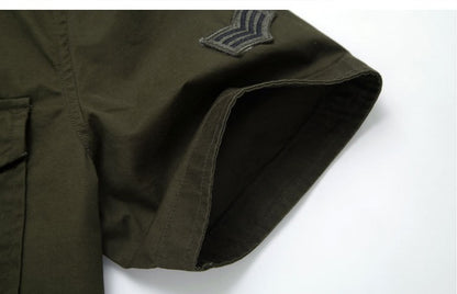 Men Cargo Shirts Summer Military Cotton Short Sleeve Shirts Retro Slim Fit With Pocket Epaulets Half Sleeve Shirts Drop Shipping