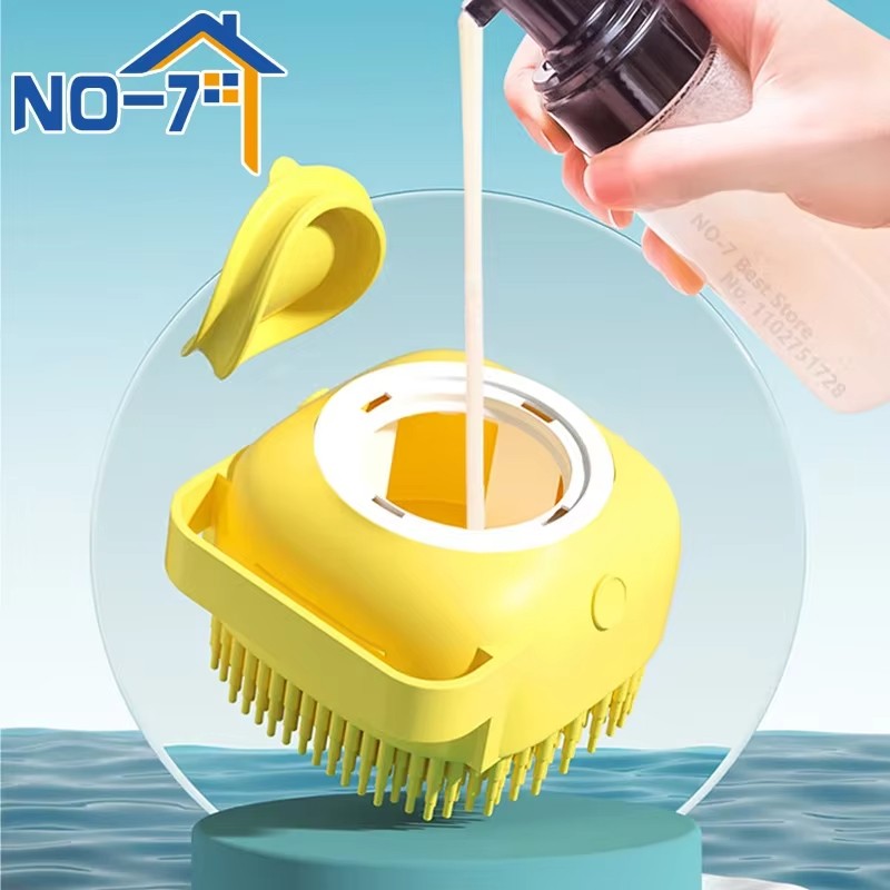 Escova de Banho para Animais de Estimação em Borracha Macia de Silicone com Reservatório de Shampoo Integrado Desembaraçadora e Autolimpante para Cães e Gatos Escova de Banho