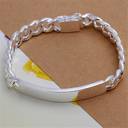Pulseira Requintada em Prata Esterlina 925 com Corrente Sólida, Amuleto da Moda, Feminino e Masculino, Joias para Casamento, Modelos Lindos e Simples