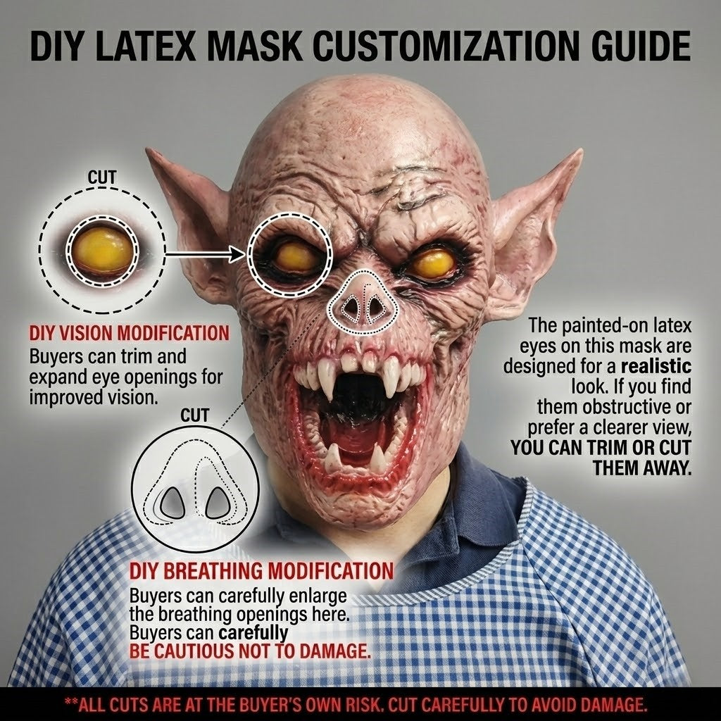 Scary Realistic Demon Vampire Mask Latex Full Head Horror Ghoul Monster Mask For Halloween Cosplay Party Props Adult Costume