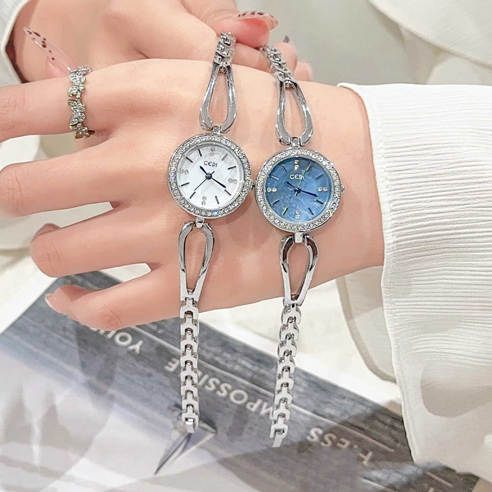 GEDI Women's Watch Silver Fashion Waterproof Ladies Watches Elegant Diamond Quartz Wristwatch Woman Gift for Girlfriend