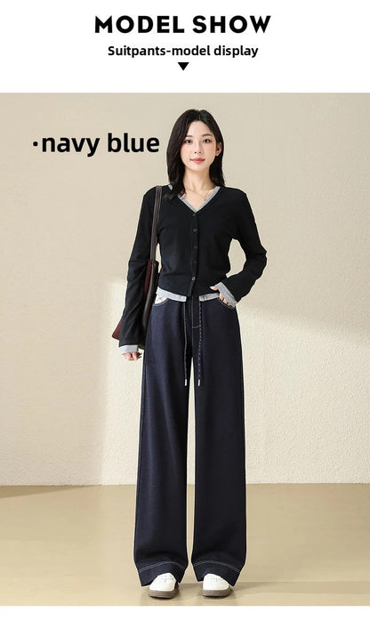 High Waist Straight Leg Jeans Loose Slimming Wide Leg Pants Fashionable Versatile Draping Lengthening Leg Appearances Floor-Leng