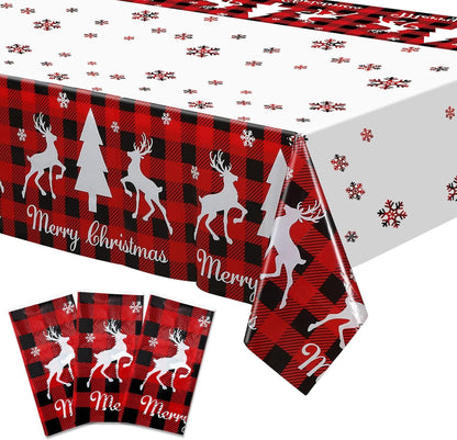 3PCS/Set Disposable Christmas Snowflake Tablecloth Plastic Red Green Buffalo Plaid Table Cover for Christmas Holiday Party Decor
