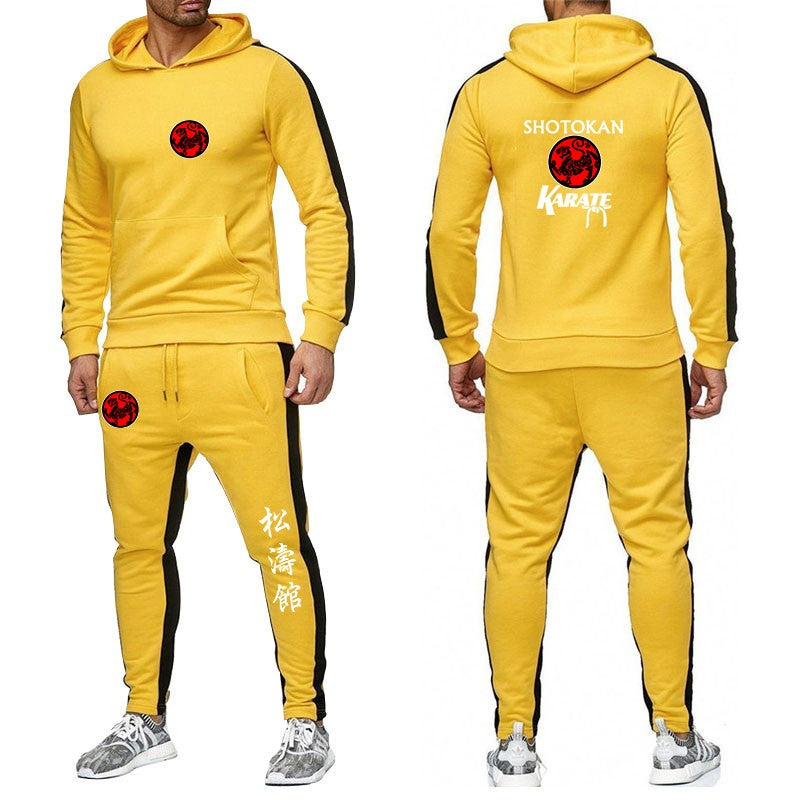 Shotokan Karate 2022 Men's New Solid Color Hooded Sweatshirts Fashion Pullover Top+Sweatpants Casual Jogging Fitness Sports Suit