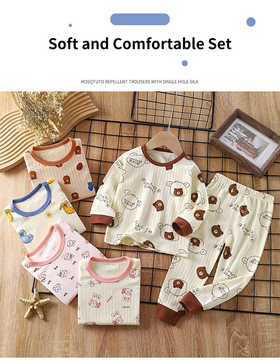Kids Casual Autumn Long Sleeve Pajamas Set Boys and Girls Cartoon Print Home Wear Comfortable Soft Fabric Sleepwear