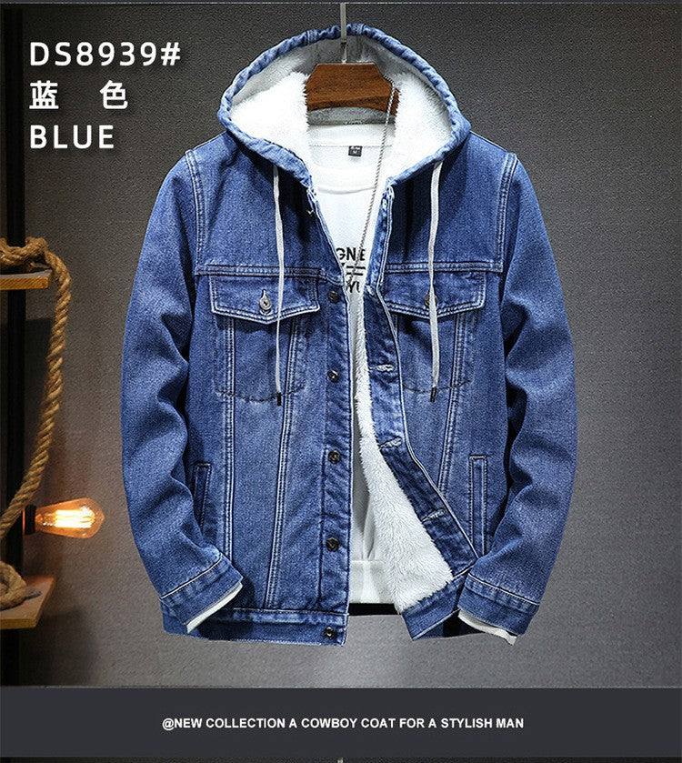 Thicker Winter Jacket Men Warmer Hooded Denim Lambswool Hooded and Padded Denim Jacket Imitation Lamb Wool Fleece Mens Clothes