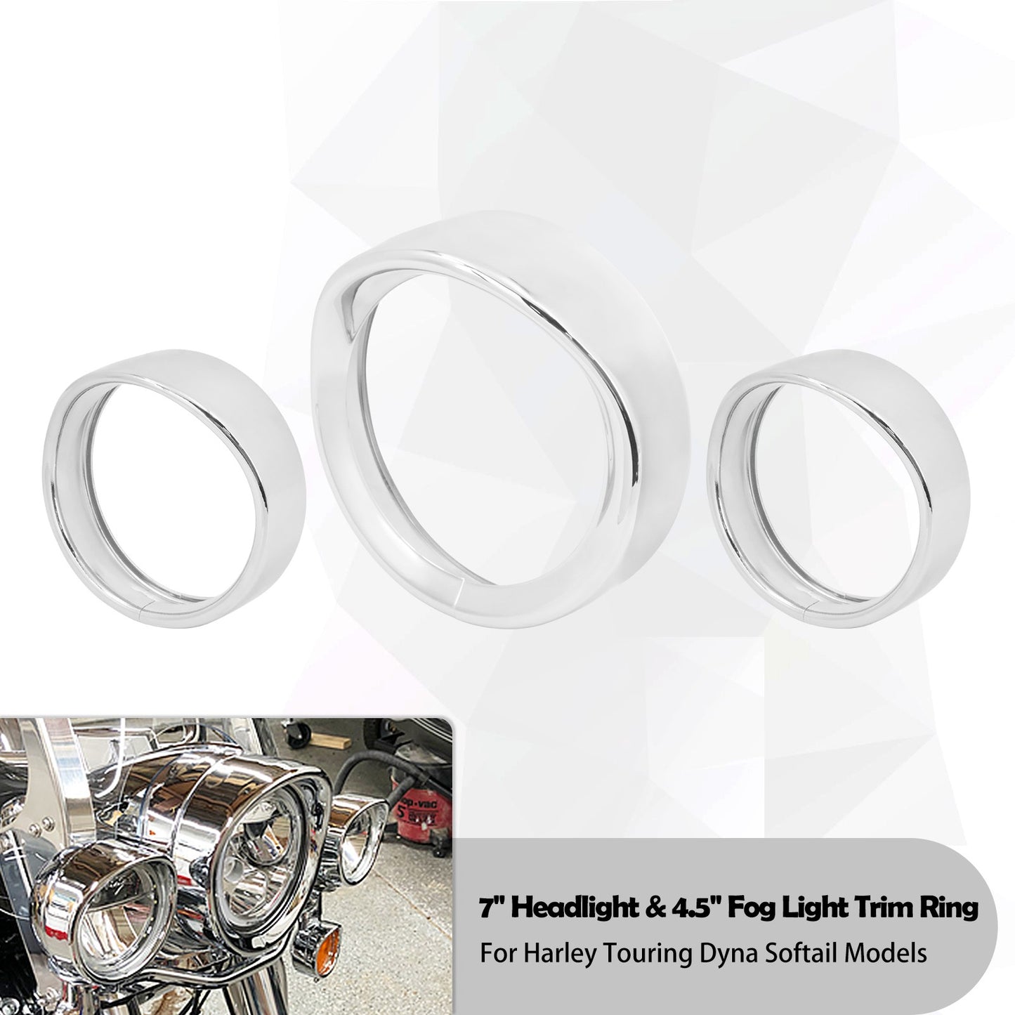 Anel de Acabamento do Farol de 7'' para Motocicleta + Capa de Luz de Neblina de 4.5'' + Anel de Acabamento do Pisca Estilo Visor para Harley Touring Road King Softail