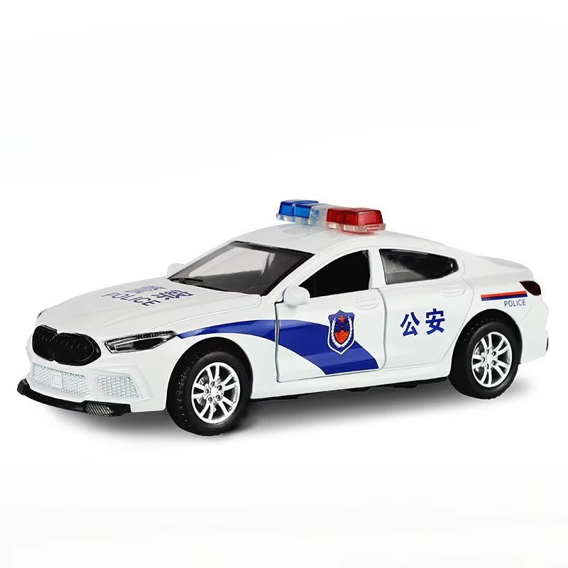 1:32 Scale M8 Competition Police Car Model Toy Alloy Diecast Shock Absorption Miniature Vehicles Models for Kids Presents