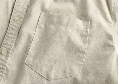 2025 Spring New Japanese Retro Long Sleeve Lapel Cotton and Linen Cargo Shirt Men's Simple Single Pocket Casual Loose Blouses