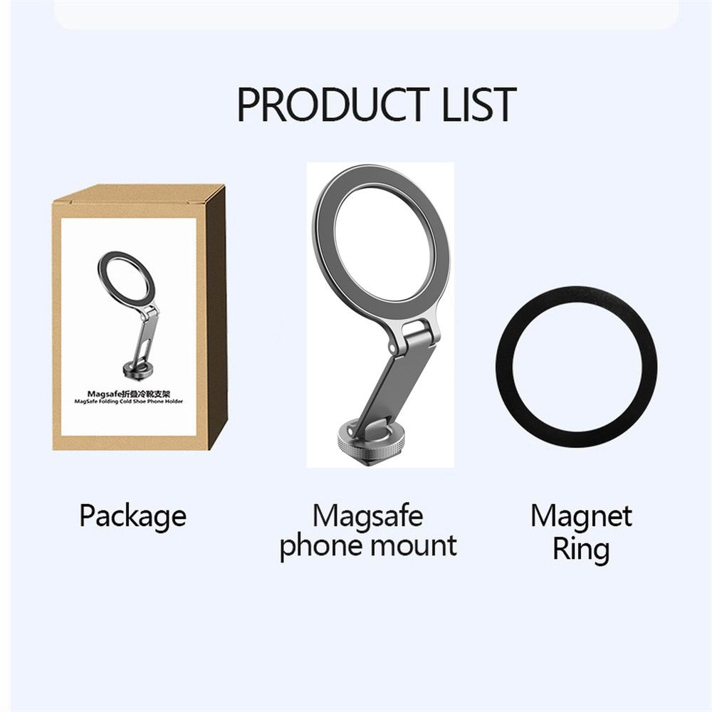 2025 Magnetic Cold Shoe Phone Holder Adapter with 1/4" Screw Magsafe Phone Tripod Mount for iPhone 16-12 DSLR Camera Monitor