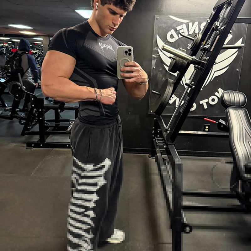 New YOUNG LA Men's Fitness Sports T-shirt Tights Men High Elastic Training Clothing Short Sleeve Tops Fitness Thirts For Men
