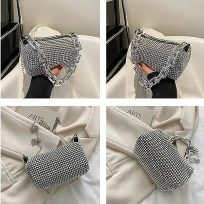 Luxury Rhinestone Bucket Bag Glitter Chain Prom Purse Women's Dinner Package Fashion Female Shoulder Bag