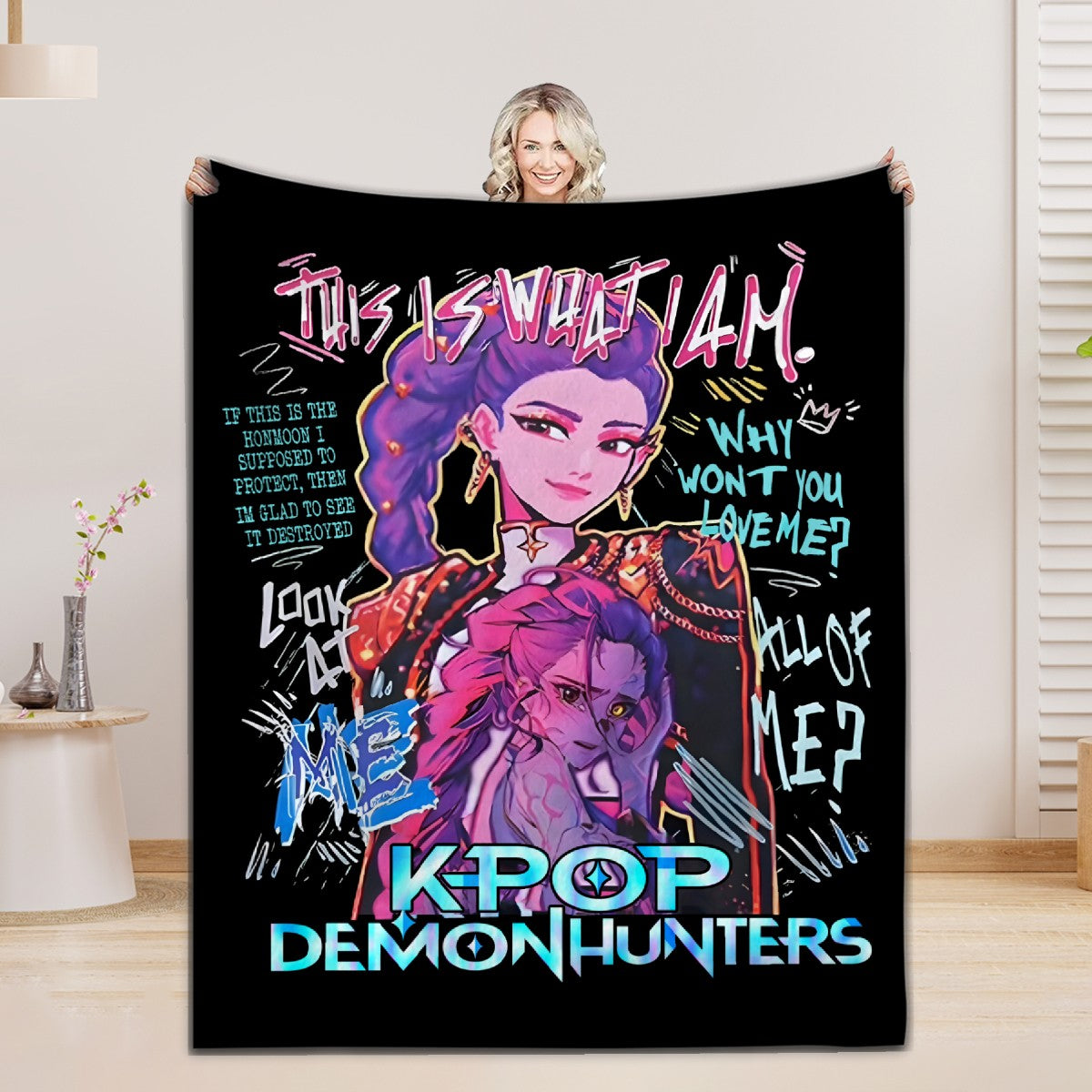 Huntrix Blankets K pop Demon Hunters Zoey Rumi Mira Soft Warm Throw Blanket Winter Kids Couch Bed Fluffy Bedspread