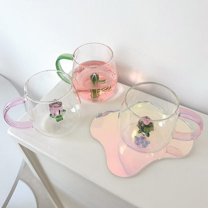 Copo de Vidro INS Copo Térmico Resistente ao Calor Transparente para Suco Leite Café Design Único Copo de Vidro Rosa 3D Copos de Água Utensílios de Bar