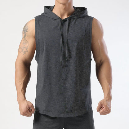 Mens Sleeveless Hooded Tank Tops Summer Gym Bodybuilding Fitness Sport Workout Singlet Solid Color Sports Vest
