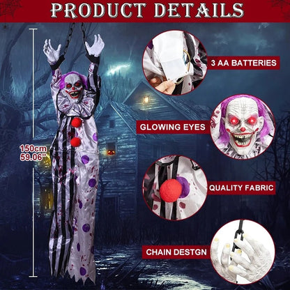 Decoração de Halloween Animatronics Palhaço Enfermeira Pendurado Controle por Voz Elétrico Exterior Assustador Liquidação Horror Adereços Casa Assombrada