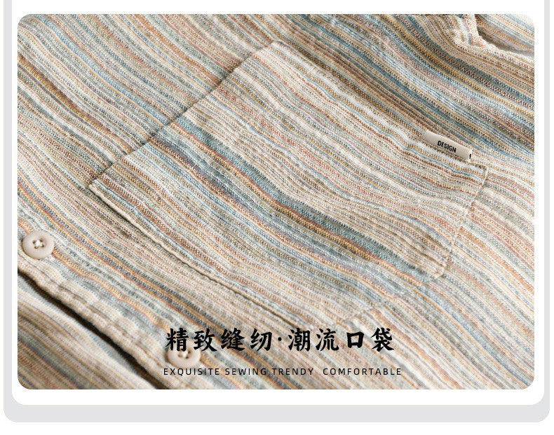 6158 Spring Fashion Japan Style Vintage Stripe Simple Cargo Shirt for Men Good Quality Cotton Long Sleeve Slim Fit Casual Blouse