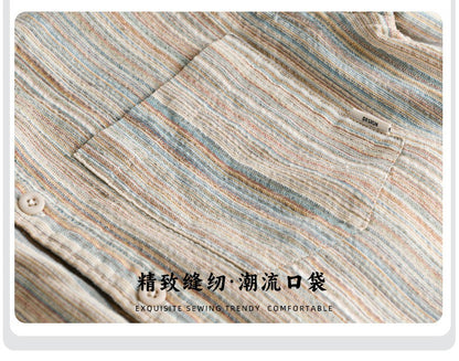 6158 Spring Fashion Japan Style Vintage Stripe Simple Cargo Shirt for Men Good Quality Cotton Long Sleeve Slim Fit Casual Blouse