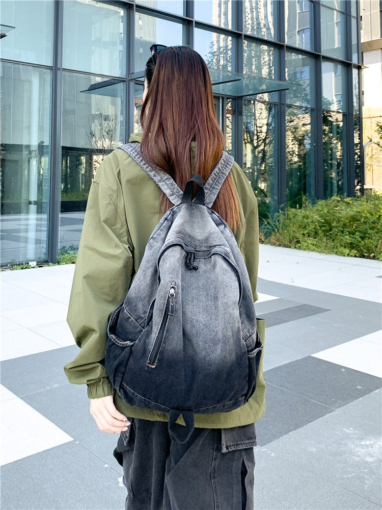 Men's and Women's Backpacks, Student Schoolbags, Large-Capacity Washed Denim Bags