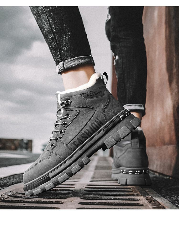 Men Snow Boots  Winter Anti Slip Plush Indoor Warm Cold Proof Snow Boots High Top Platform Lace Up Outdoor Sport Work Boots