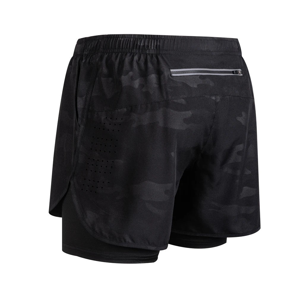 Summer men's reflective running shorts Fitness quick drying double-layer shorts Men's exercise training bodybuilding shorts