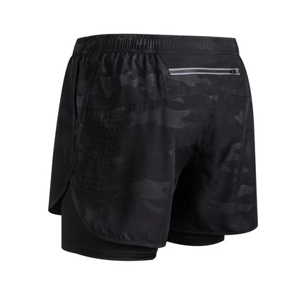 Summer men's reflective running shorts Fitness quick drying double-layer shorts Men's exercise training bodybuilding shorts
